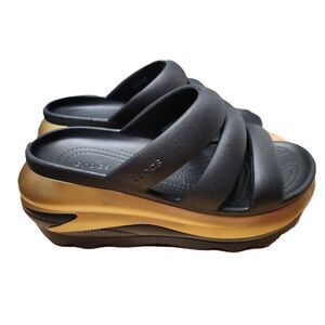 Crocs Mega Crush Triple Strap Wedge Sandals Women’s10 Black Metallic